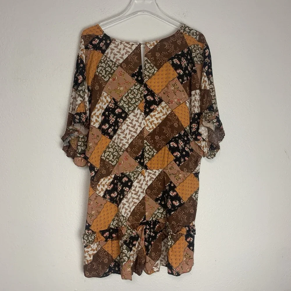 Mustard Seed Romper Womens Medium Boho‎ Patchwork Cottage Peasant Relaxed Fit M
